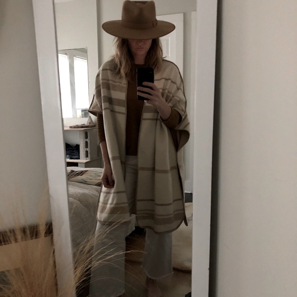 White and tan wool blend poncho
